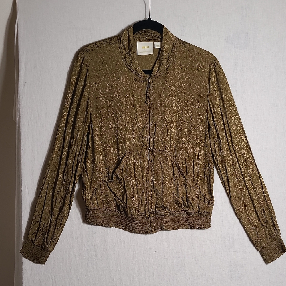 Maeve By Anthropologie Olive Sateen Cheetah Print Bomber Jacket Size Small